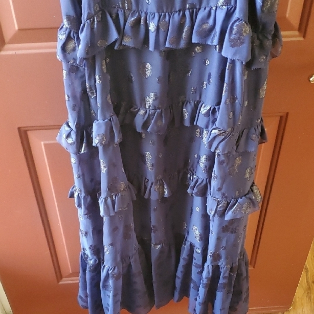 Michael Kors Navy Blue Sleeveless Tiered Midi Dress And Sweater Xl - Picture 9 of 13
